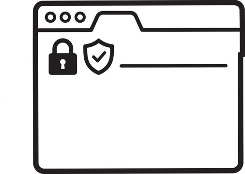 Secure website icon, padlock and shield symbol, web security sign, black vector graphic
