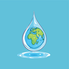 Obraz premium A creative illustration of Earth inside a water droplet, symbolizing the importance of water conservation and the planet.