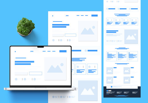 Modern Long Landing Page Wireframe UI Template For Responsive Website Design