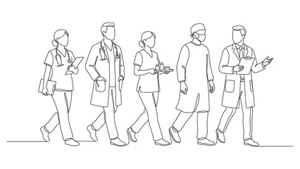 Obraz premium Medical professionals walking in a line.