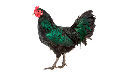 Domestic black and green rooster standing in profile view isolated on transparent background © David