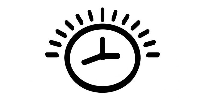 Simple black clock icon at sunrise.