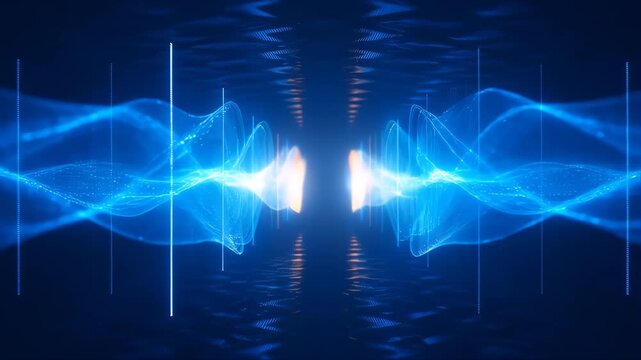 Cyber Defense Hologram with Glowing Neural Waves and Digital Network Reflections, Futuristic Cybersecurity Concept Background