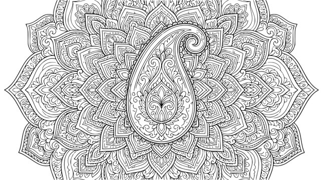 Intricate Paisley Mandala Coloring Page Design for Adults
