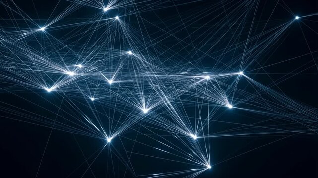 Network Lines, Glowing Nodes and Star-Like Points on Dark Background, Digital Technology Data Connection Concept