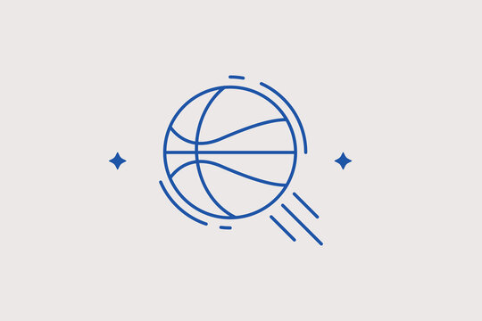 Flying spinning basketball line icon for sports gaming for basketball league simulations. Practical vector illustration for mobile sports games, match tracking interfaces, or athletic scores.