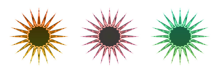 Fototapeta premium Colorful abstract spiky starburst shapes isolated on white isolated on transparent background