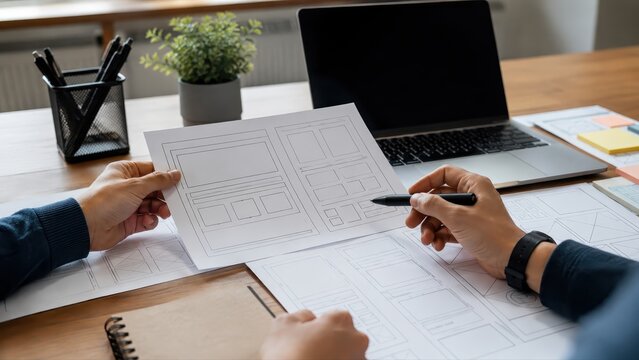 UX Designers Reviewing Website Wireframes for Professional Development Feedback Loop