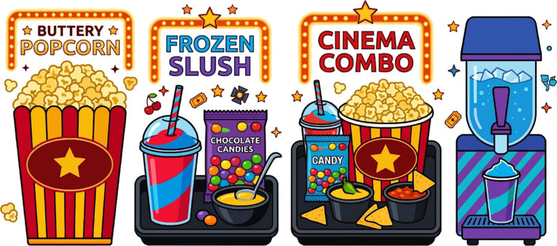 Cinema Concession Stand Snack Combos and Slush Machine