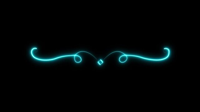 Glowing neon Elegant ornamental flourish divider. Vintage swirl border line. Decorative classic design for invitations, certificates and luxury branding. 4k video motion graphics