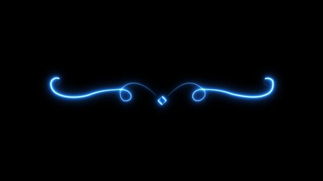 Glowing neon Elegant ornamental flourish divider. Vintage swirl border line. Decorative classic design for invitations, certificates and luxury branding. 4k video motion graphics