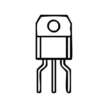 Electronic Transistor Component Vector Illustration, Semiconductor Triode for Signal Amplification and Electrical Circuit Switching Doodle Clipart