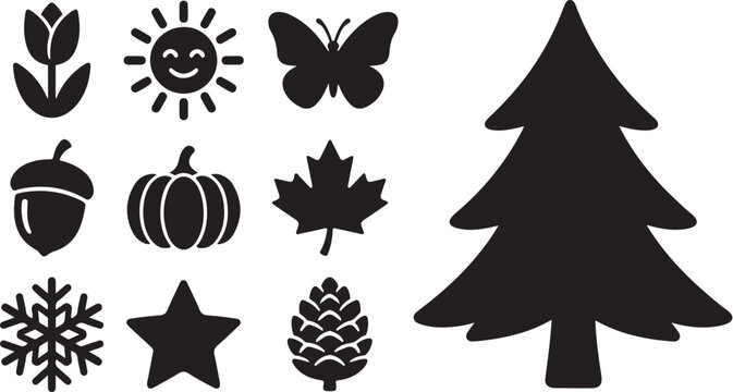 Seasonal icons and symbols for autumn and winter