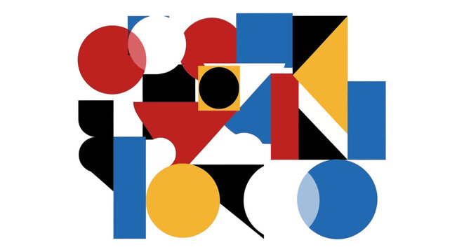 Abstract geometric shapes, circle, square, triangle, flat design, colorful