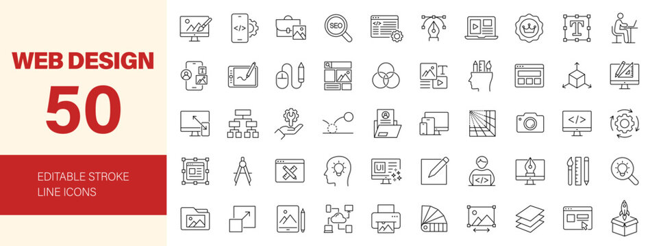 Web design icon set. Editable line icons. Vector illustration.