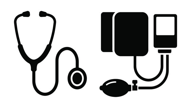 Stethoscope Blood Pressure Silhouette Icons