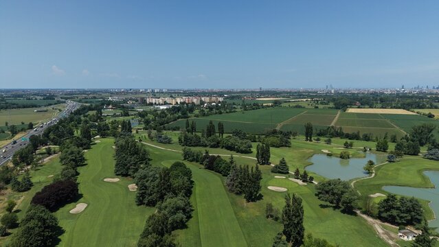Golf Resort Landscape With Pond Aerial Drone