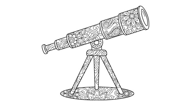 Ornate Telescope Mandala Coloring Page for Adults Zentangle Style Vector