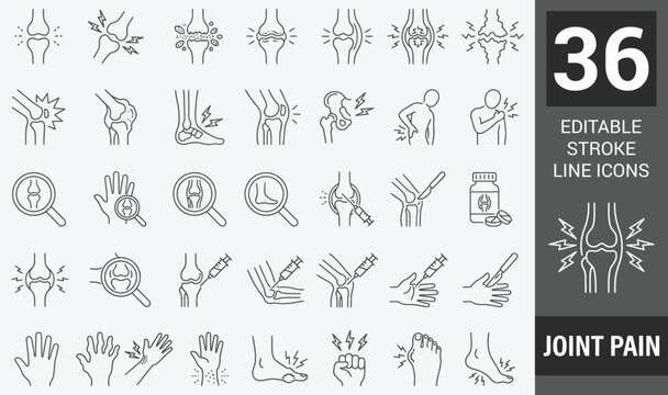 Joint pain thin line icon . Rheumatism concept . Editable stroke . Vector .