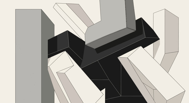 Abstract Geometric Shapes, Minimalist Design, Modern Art, Grey Scale
