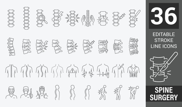 Spine surgery thin line icon . Editable stroke . Vector .