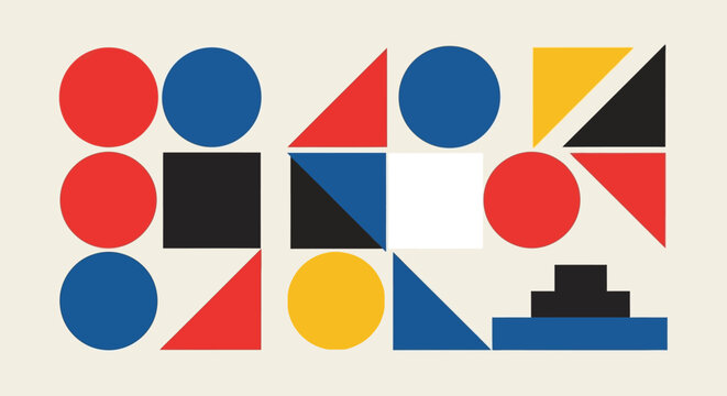 Geometric Abstract Art - Primary Colors and Shapes Composition