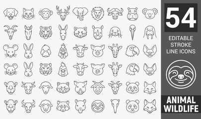 Animal and wildlife head front view outline icon . Editable stroke . Vector . © Zilkasun