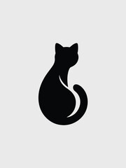 Black Cat Silhouette Sitting on White Background © Hiba