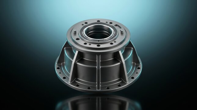 Robotic arm base housing module 3D render, industrial automation robot foundation, multi axis robotic base unit, smart factory mechanical support structure