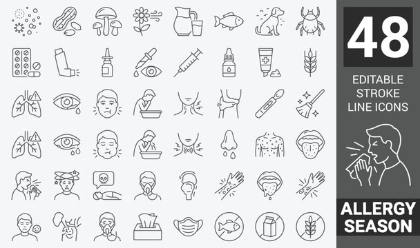 Seasonal allergies thin line icon . disease . Editable stroke . Vector .