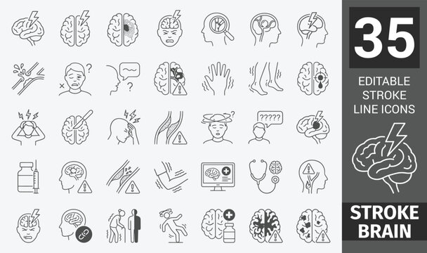 Stroke . Cerebrovascular accident . Medical outline icon . Editable stroke . Vector .