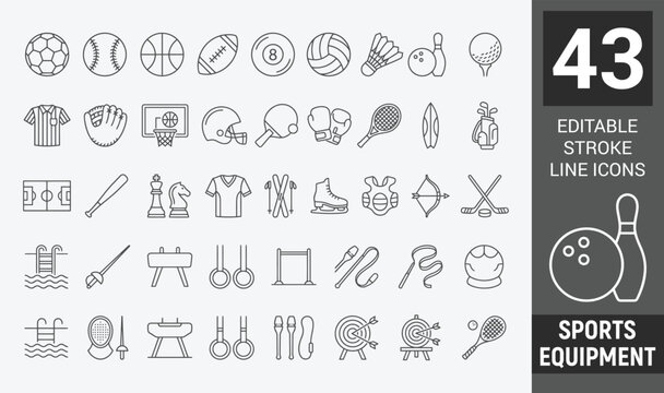 Sports equipment outline icon . Editable stroke . Vector .