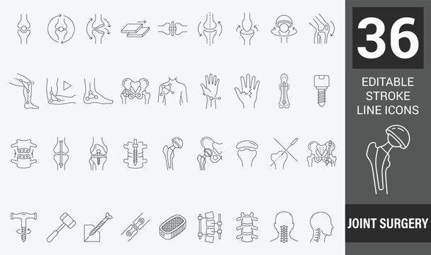 Joint replacement surgery thin line icon . Editable stroke . Vector .