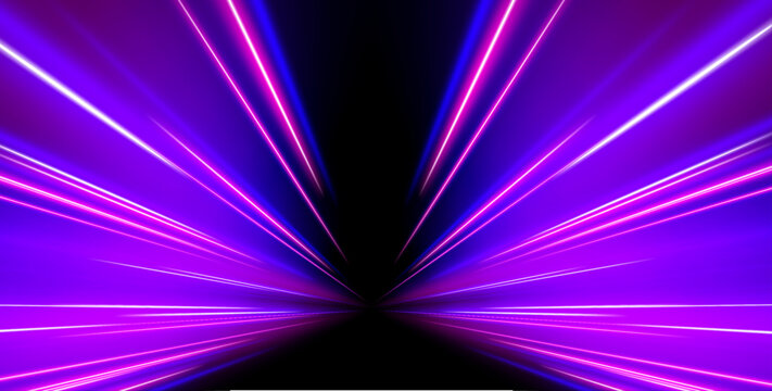 Multicolored light ribbons sweep through transparent expressway scenes with vivid glowing reflections. Dynamic curves create a sense of acceleration. Great for racing graphics.