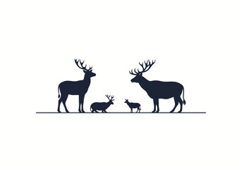 Fototapeta premium Deer Family Silhouette Standing on Plain