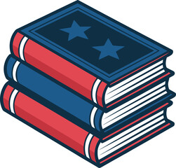 Obraz premium Stack of patriotic books with stars on a white background vector illustration