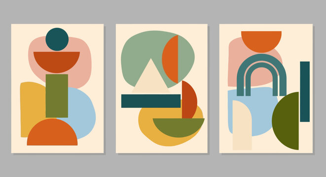 Abstract shapes, mid-century modern art, geometric minimalist design, wall art