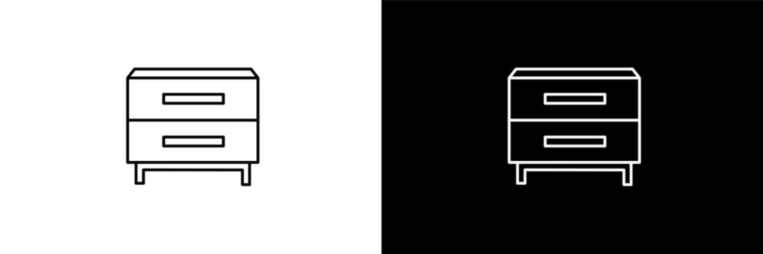 nightstand outline icons in hotel category. White and Black style linear nightstand icon