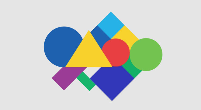 Abstract Geometric Shapes Composition with Circles, Triangles, Rhombus