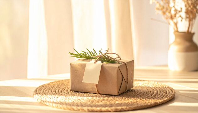 Eco-Friendly Gift Box with Twine and Green Sprig