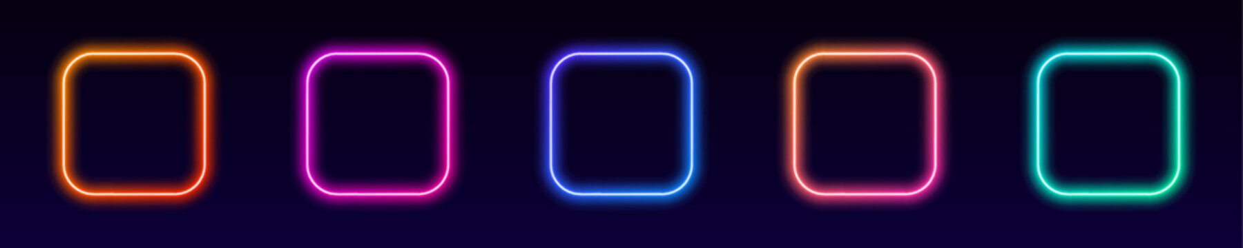 Multicolored neon square border pulses with radiant light energy and smooth color flow. Dynamic glow enhances modern digital composition. Great for graphic overlays.