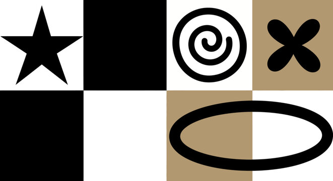 Abstract Geometric Shapes in Monochrome and Beige Grid