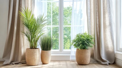 Fototapeta premium Plants in decorative pots near window