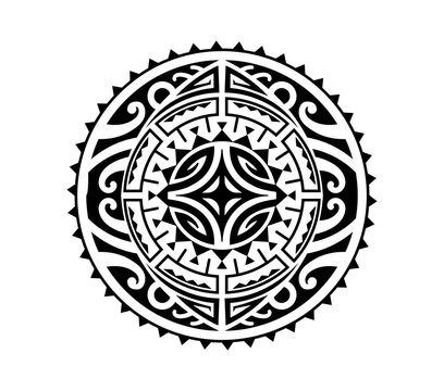 Maori sun medallion tribe black tattoo or symbol. Samoan tribal black decoration, New Zealand ethnic abstract print. Maori warrior folk tattoo