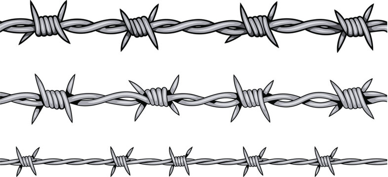 Barbed wire vector collection isolated, security fence and military protection illustration design set