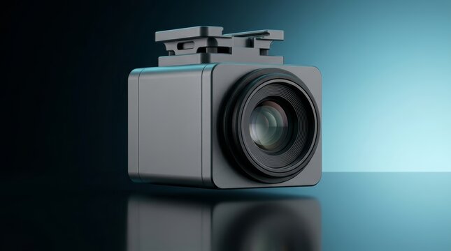 Machine vision camera housing module 3D render, industrial inspection vision system, smart factory optical sensor unit, robotic quality control camera