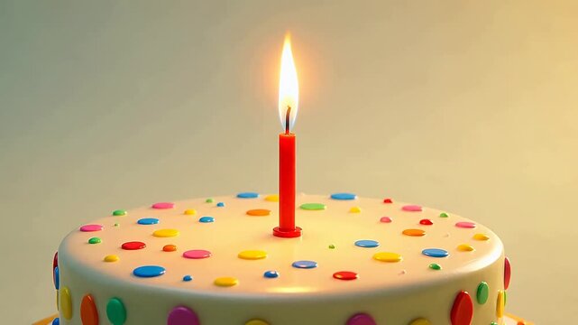 Cartoon Birthday Cake Candle Flame Wavers Brightly