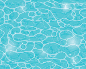 Obraz premium Abstract water Mediterranean surface with light refraction patterns, bubbles and translucent ripples for summer background, pool texture and tropical design template.