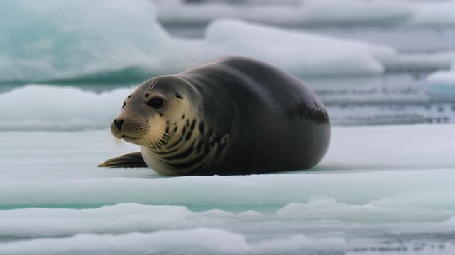 Seal on ice floes in Antarctica.