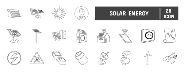 Fototapeta premium 20 Solar Energy Line Icon Illustration Set